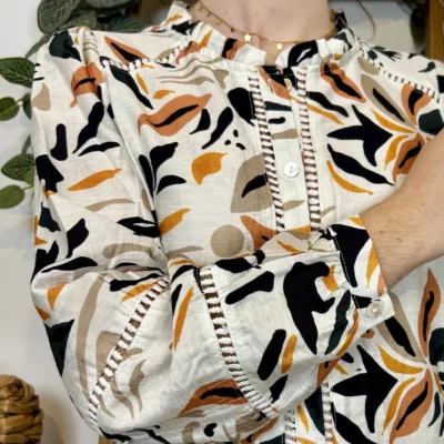 K053- Chemise imprimée feuillage (T36-T40) - beige - 38