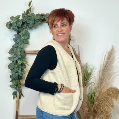 I884- Gilet sans manche moutonné (T36-T40) - beige - 38