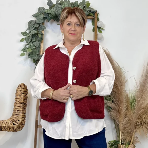 J914- Gilet sans manche moutonné (T40-T48) - bordeaux - 48