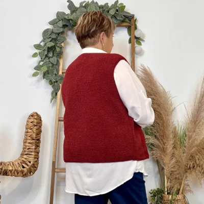 J914- Gilet sans manche moutonné (T40-T48) - bordeaux - 48