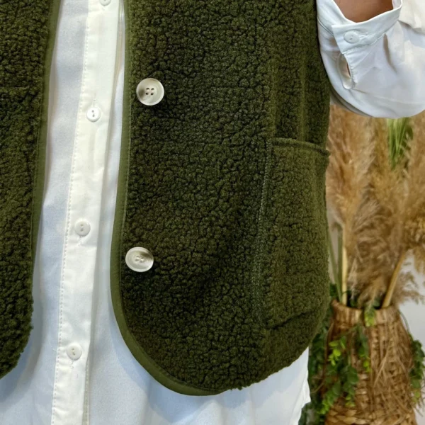 J914- Gilet sans manche moutonné (T40-T48) - kaki - 48
