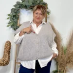 Gilet femme maille douce oversize col V - gris - taille-unique-grande-taille