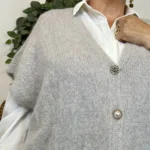 Gilet femme maille douce oversize col V - gris - taille-unique-grande-taille