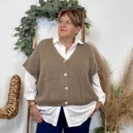 Gilet femme maille douce oversize col V - taupe - taille-unique-grande-taille