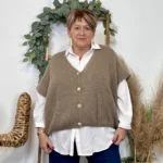 Gilet femme maille douce oversize col V - taupe - taille-unique-grande-taille