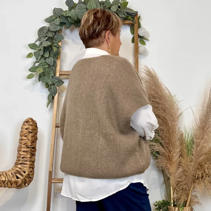 Gilet femme maille douce oversize col V - taupe - taille-unique-grande-taille