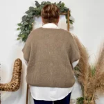 Gilet femme maille douce oversize col V - taupe - taille-unique-grande-taille