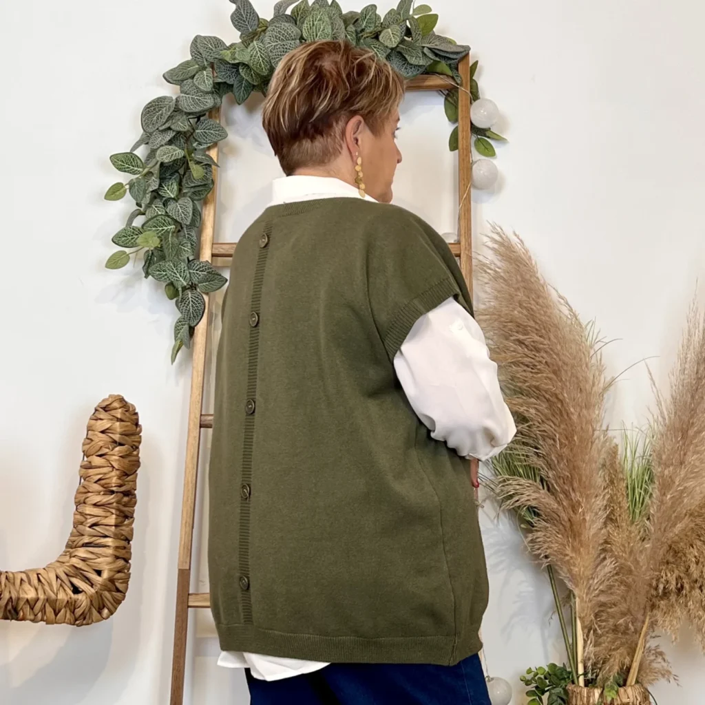 Z102- Pull sans manches dos boutonné - kaki - taille-unique-grande-taille