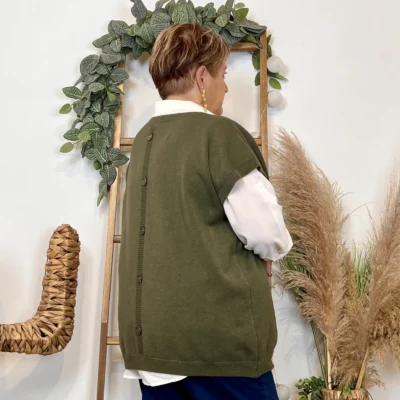 Z102- Pull sans manches dos boutonné - kaki - taille-unique-grande-taille