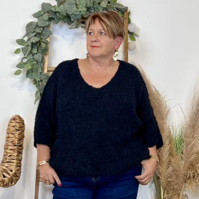 K064- Pull Oversize Maille Bouclette 🇮🇹 - marine - taille-unique