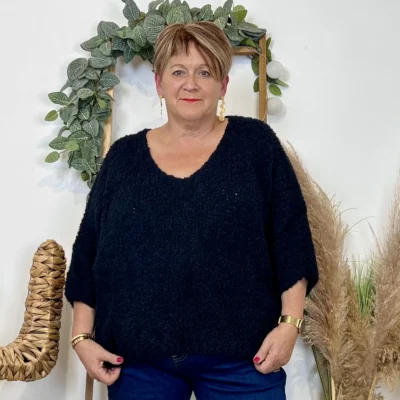 K064- Pull Oversize Maille Bouclette 🇮🇹 - marine - taille-unique