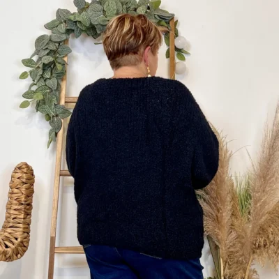 K064- Pull Oversize Maille Bouclette 🇮🇹 - marine - taille-unique