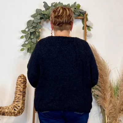 K064- Pull Oversize Maille Bouclette 🇮🇹 - marine - taille-unique