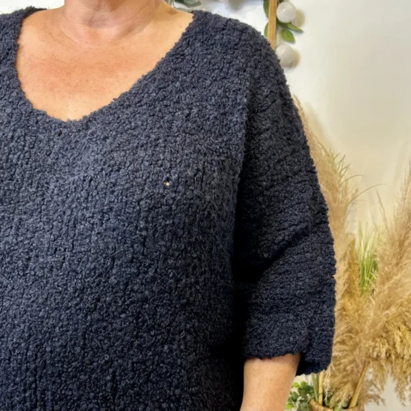 K064- Pull Oversize Maille Bouclette 🇮🇹 - marine - taille-unique