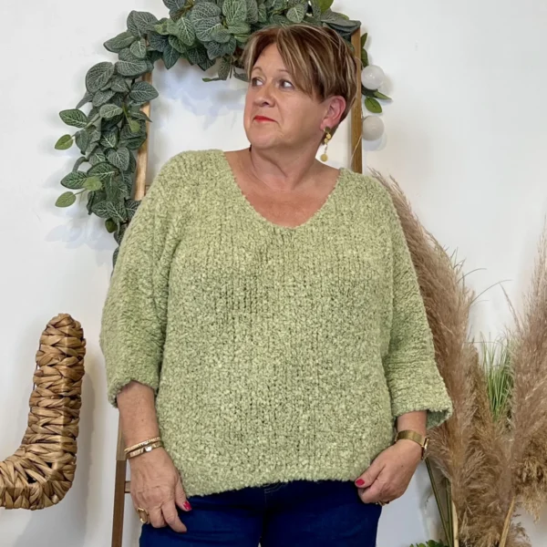 K064- Pull Oversize Maille Bouclette 🇮🇹 - vert-celadon - taille-unique