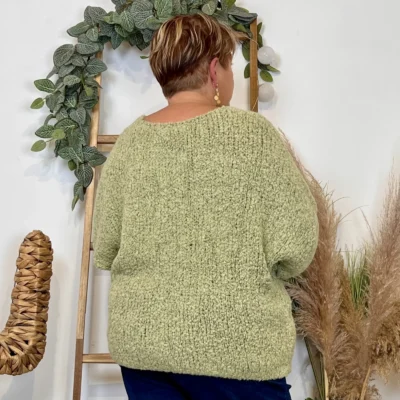 K064- Pull Oversize Maille Bouclette 🇮🇹 - vert-celadon - taille-unique