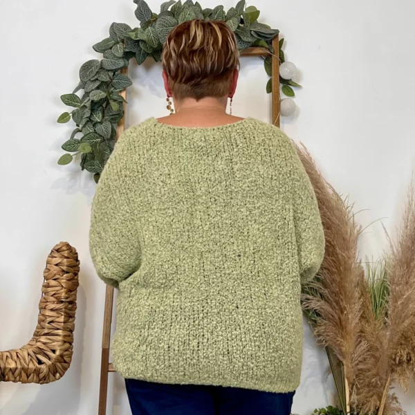 K064- Pull Oversize Maille Bouclette 🇮🇹 - vert-celadon - taille-unique