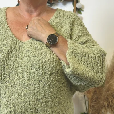 K064- Pull Oversize Maille Bouclette 🇮🇹 - vert-celadon - taille-unique