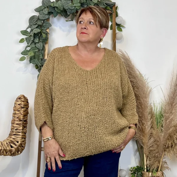 K064- Pull Oversize Maille Bouclette 🇮🇹 - camel - taille-unique