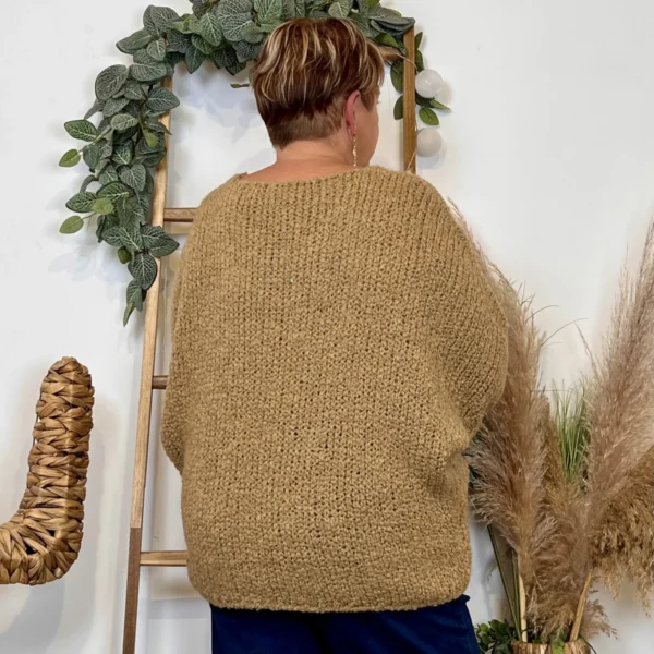 K064- Pull Oversize Maille Bouclette 🇮🇹 - camel - taille-unique