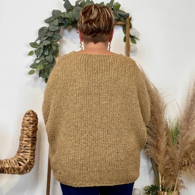 K064- Pull Oversize Maille Bouclette 🇮🇹 - camel - taille-unique