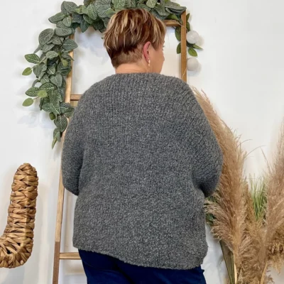 K064- Pull Oversize Maille Bouclette 🇮🇹 - gris - taille-unique