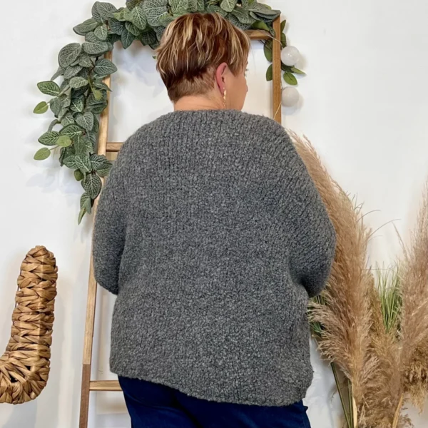 K064- Pull Oversize Maille Bouclette 🇮🇹 - gris - taille-unique