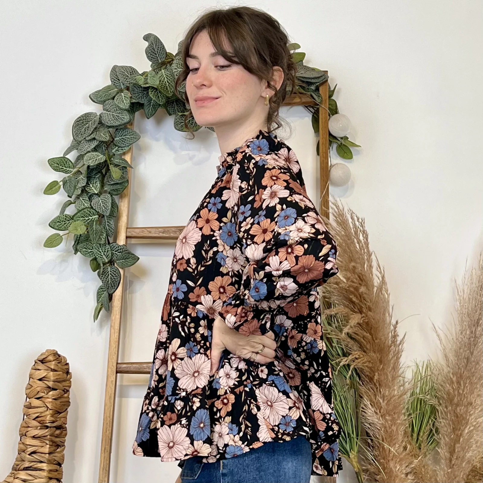 K036- Blouse By One imprimé floral - noir - 38