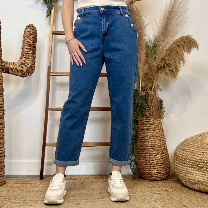 W116- Jean 7/8ème Mom (T36-T44) - denim-clair - 44