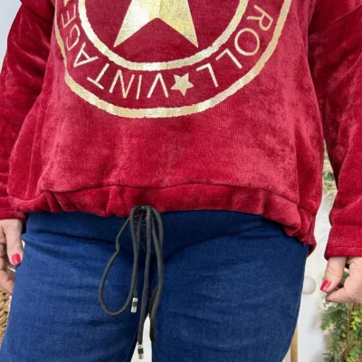 Z076- Sweat velours «Rock» (Gt) 🇮🇹 - bordeaux - taille-unique