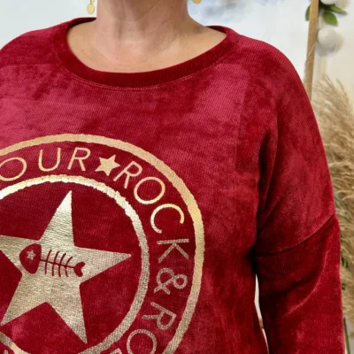 Z076- Sweat velours «Rock» (Gt) 🇮🇹 - bordeaux - taille-unique