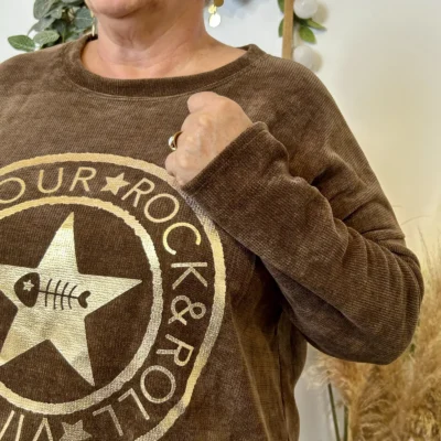 Z076- Sweat velours «Rock» (Gt) 🇮🇹 - marron - taille-unique