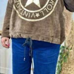Z076- Sweat velours «Rock» (Gt) 🇮🇹 - marron - taille-unique
