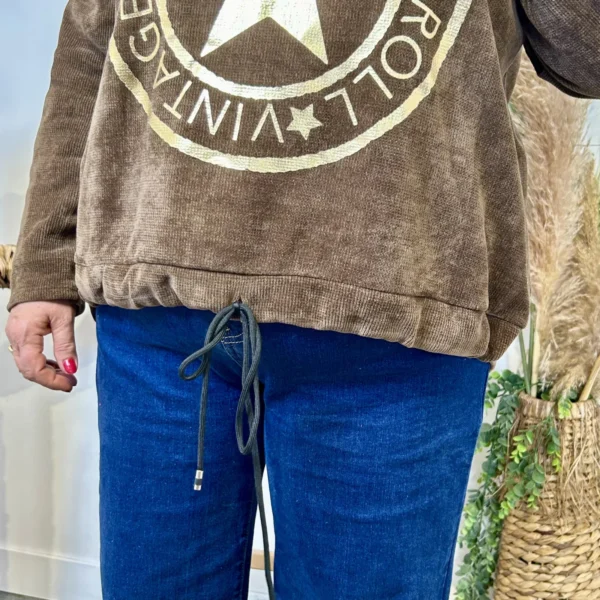 Z076- Sweat velours «Rock» (Gt) 🇮🇹 - marron - taille-unique
