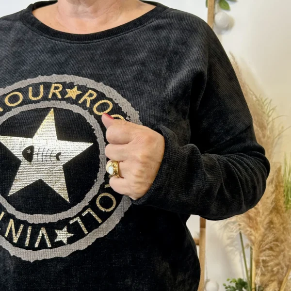 Z076- Sweat velours «Rock» (Gt) 🇮🇹 - noir - taille-unique