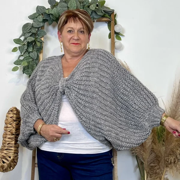 Z079- Pull Noeud réversible (Tu) 🇮🇹 - gris - taille-unique-grande-taille