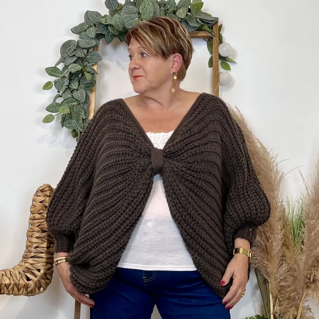 Z079- Pull Noeud réversible (Tu) 🇮🇹 - marron - taille-unique-grande-taille