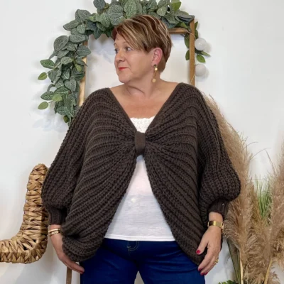 Z079- Pull Noeud réversible (Tu) 🇮🇹 - marron - taille-unique-grande-taille