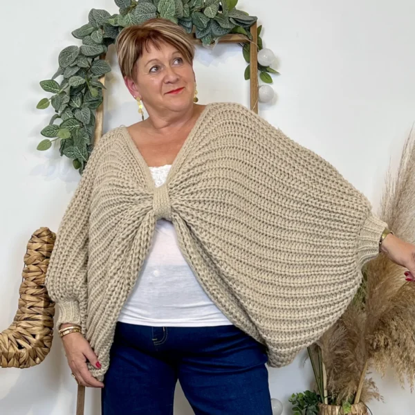 Z079- Pull Noeud réversible (Tu) 🇮🇹 - taupe - taille-unique-grande-taille