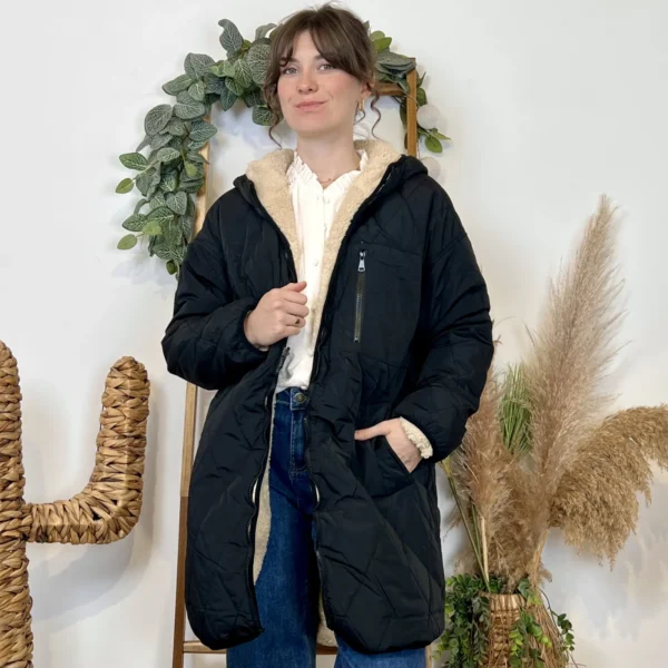 K033- Doudoune réversible à capuche - noir - 42