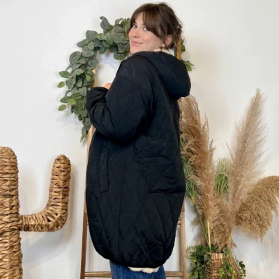 K033- Doudoune réversible à capuche - noir - 42