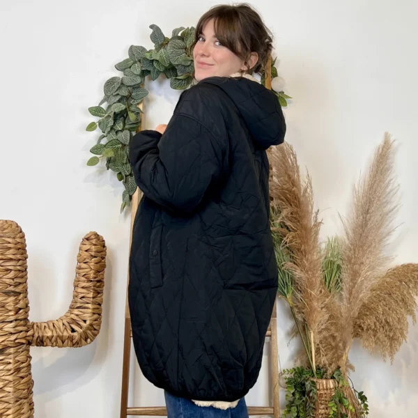 K033- Doudoune réversible à capuche - noir - 42