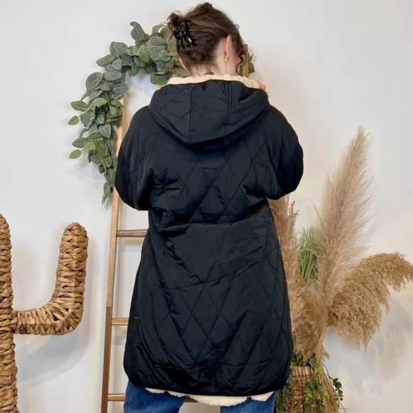 K033- Doudoune réversible à capuche - noir - 42