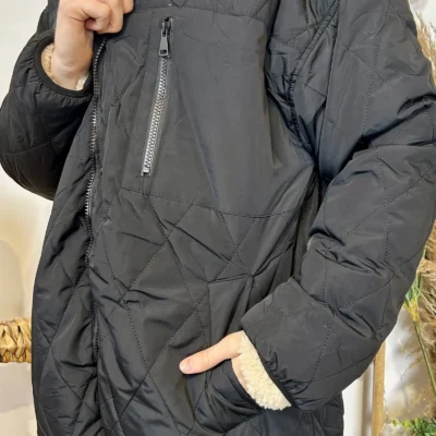 K033- Doudoune réversible à capuche - noir - 42