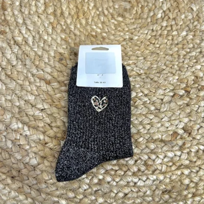 V301- Chaussettes "Cœur Léopard" - noir - taille-unique
