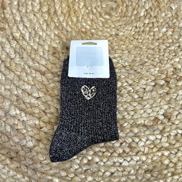 V301- Chaussettes "Cœur Léopard" - noir - taille-unique