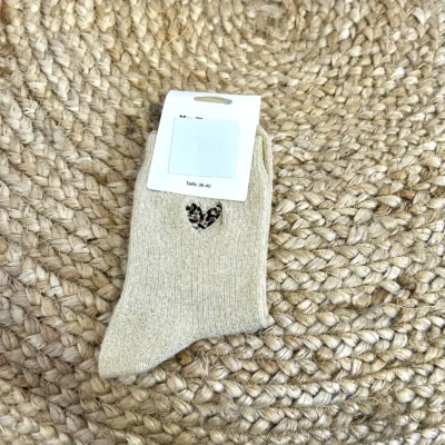 V301- Chaussettes "Cœur Léopard" - dore - taille-unique