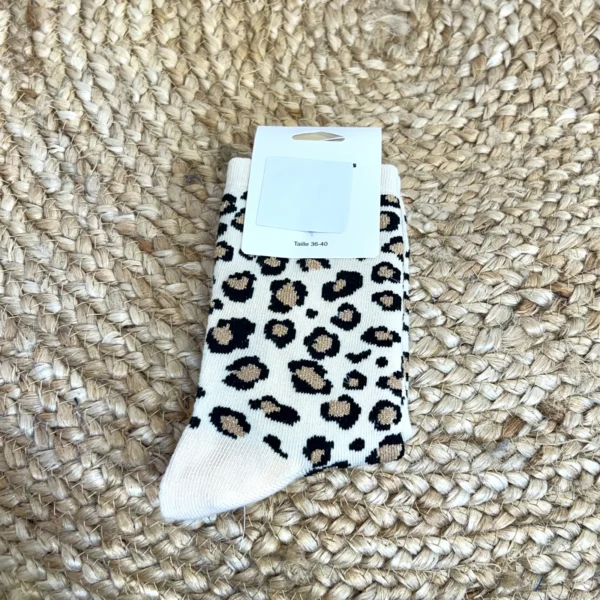 V308- Chaussettes "Léopard" - beige - taille-unique