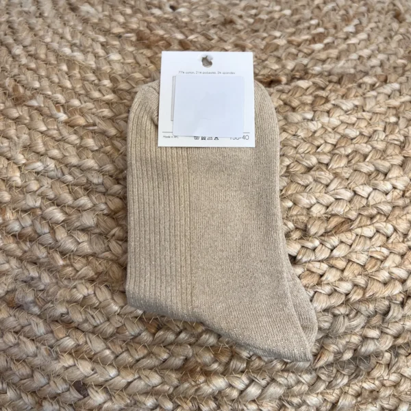 V316- Chaussettes paillettes "Pétillante" - beige - sans-taille