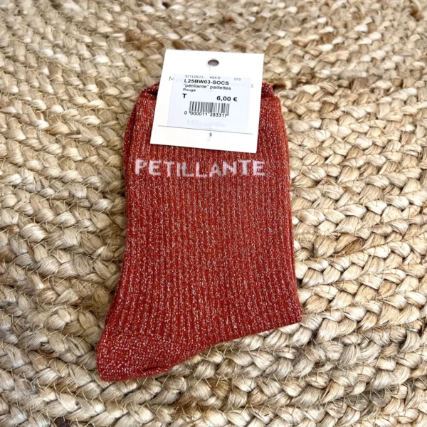 V316- Chaussettes paillettes "Pétillante" - rouge - sans-taille